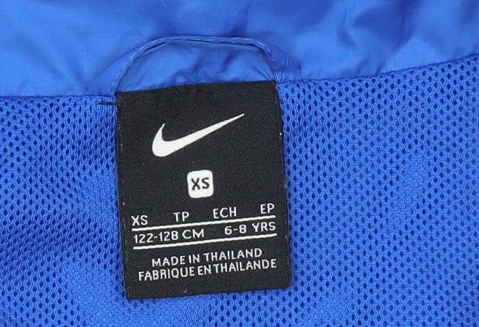 Nike Boys Blue Hooded Windbreaker Jacket XS 6-8 Years Full Zip Sports