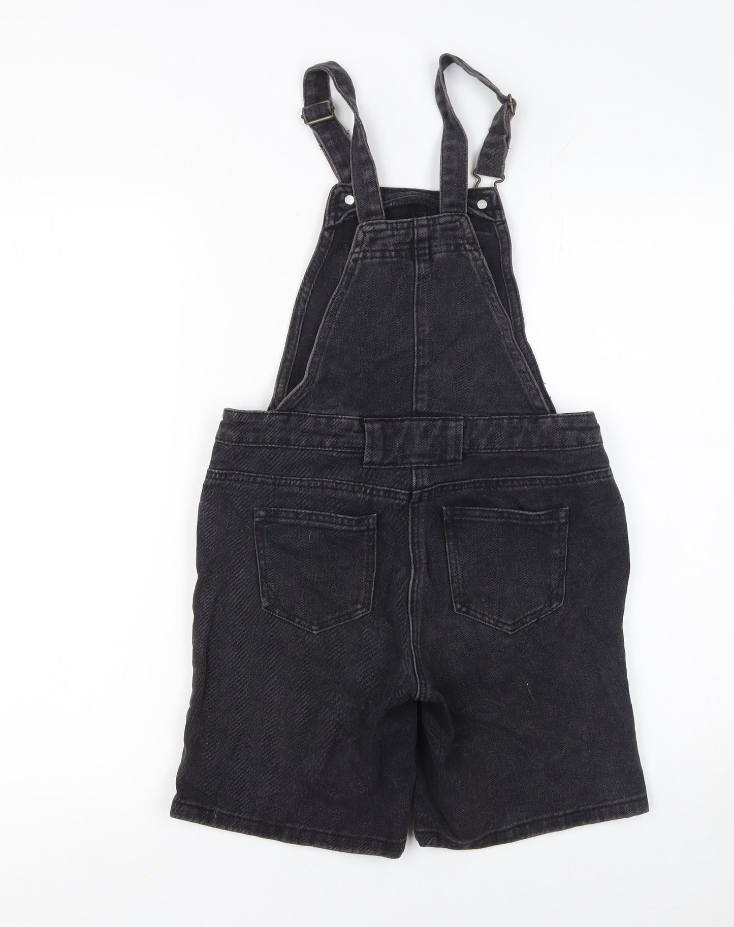 Next Girls Black Denim Dungaree Shorts 11 Years 100% Cotton Adjustable Strap