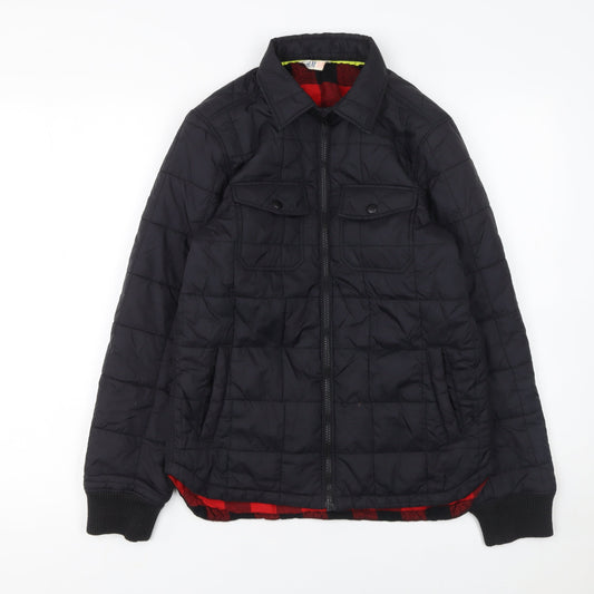 H&M Boys Black Quilted Jacket 11-12 Years Winter Padded Zip Pockets