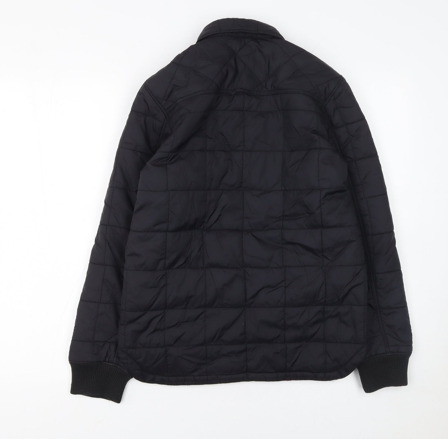 H&M Boys Black Quilted Jacket 11-12 Years Winter Padded Zip Pockets