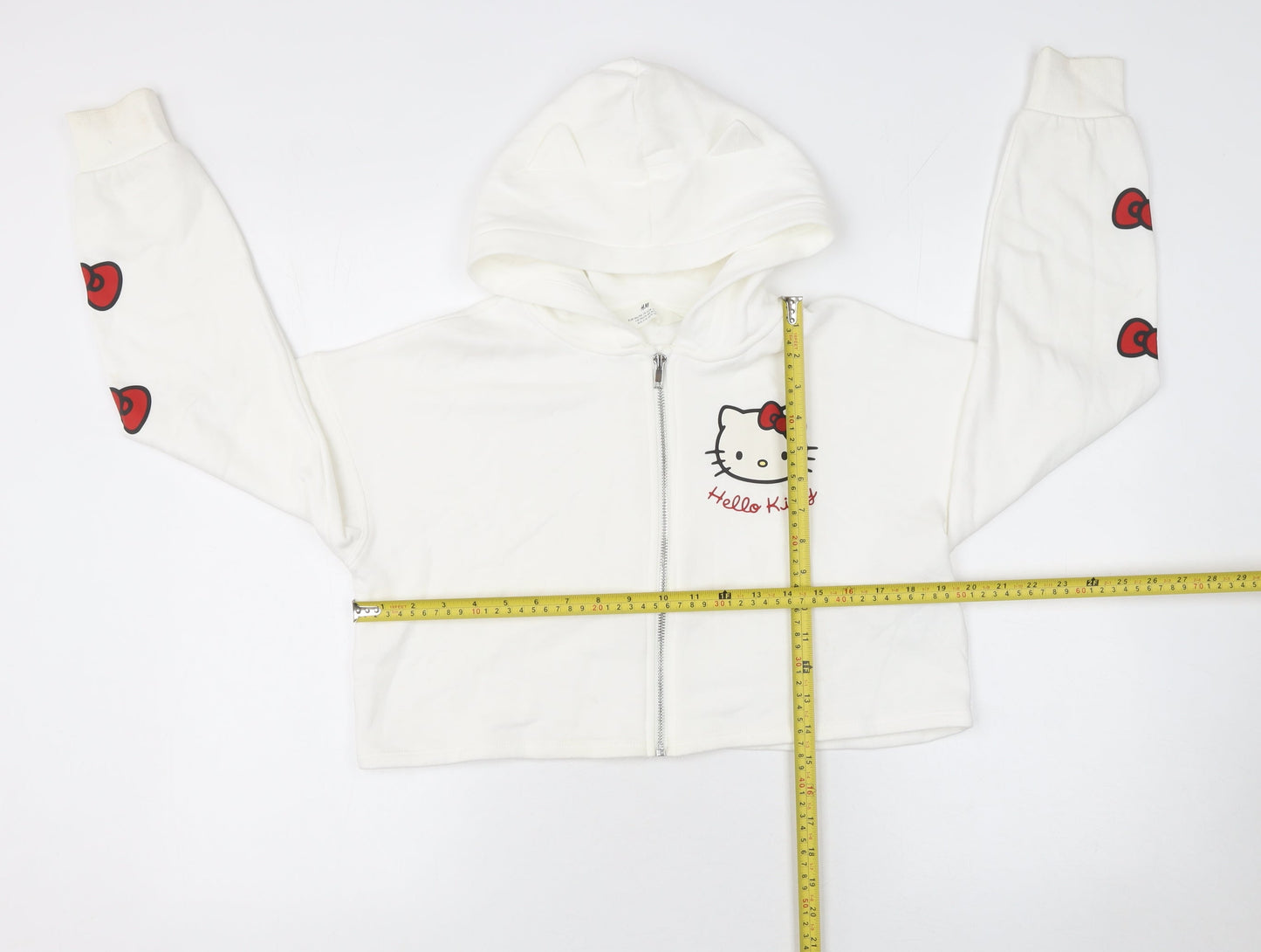 H&M Girls White Hello Kitty Full Zip Hoodie Size 10-12Y Cotton Blend