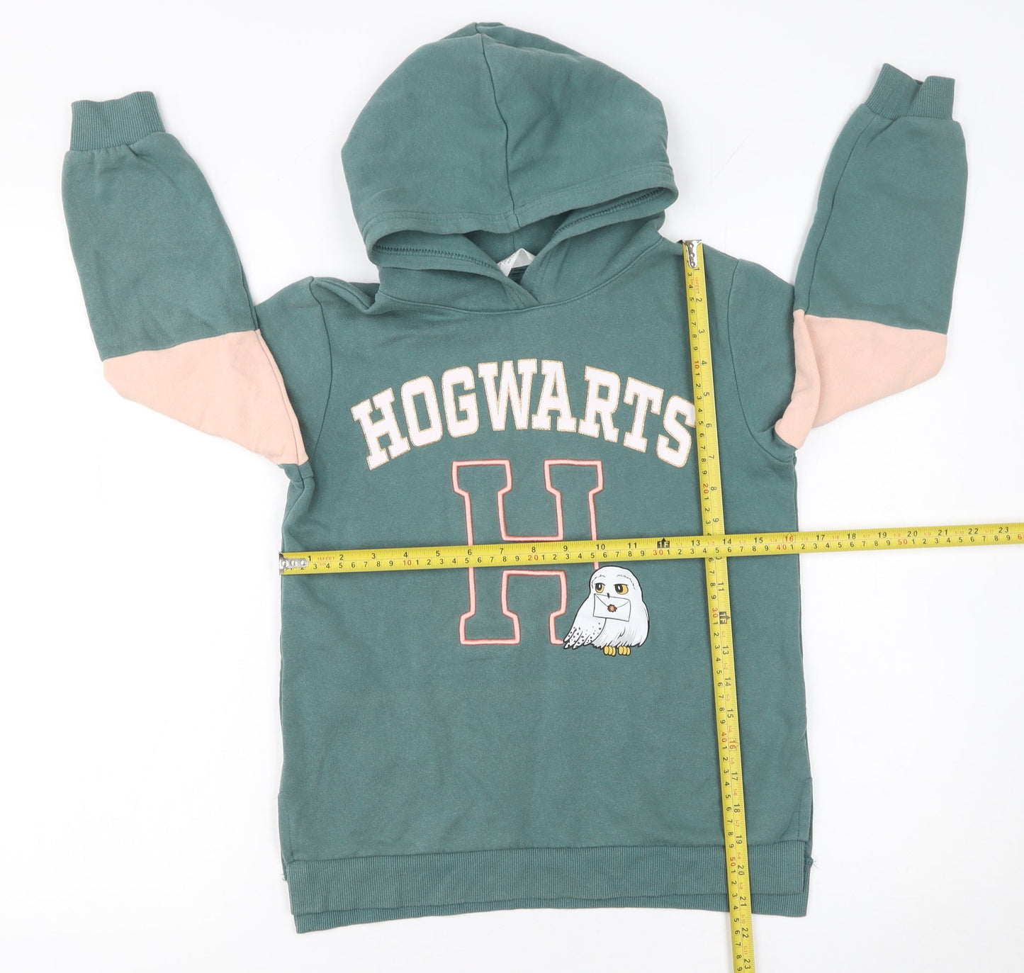 H&M Girls Green Hogwarts Hoodie 7-8 Years Pullover Hooded Sweatshirt