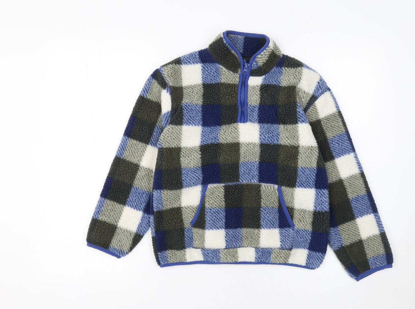 Dunnes Stores Boys Blue Check Fleece 1/2 Zip Pullover Sweatshirt 10-11 Years