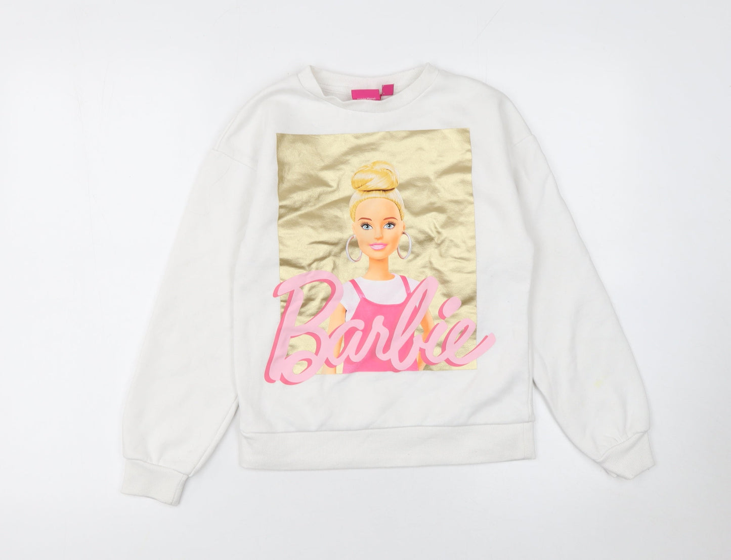 Barbie Girls White Sweatshirt 9-10 Years Crew Neck Long Sleeve Graphic Print