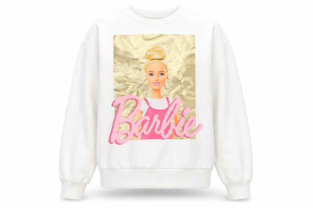 Barbie Girls White Sweatshirt 9-10 Years Crew Neck Long Sleeve Graphic Print