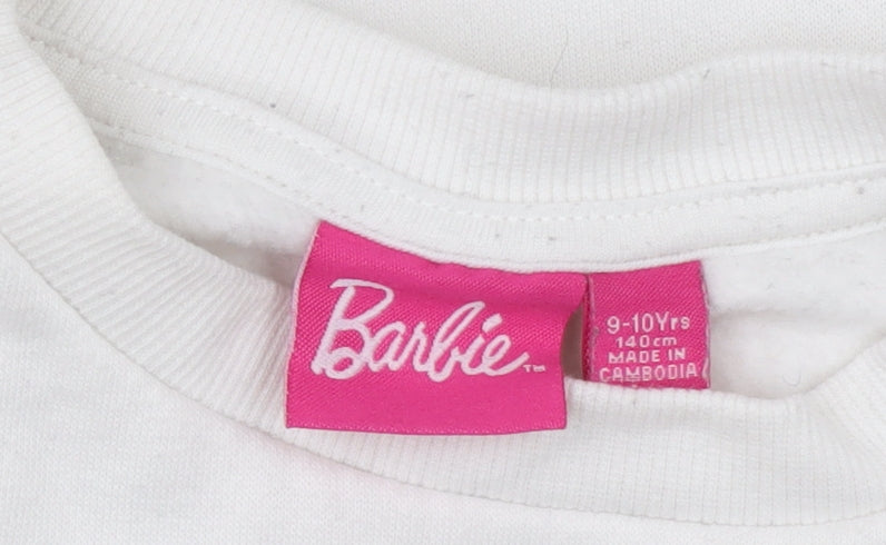 Barbie Girls White Sweatshirt 9-10 Years Crew Neck Long Sleeve Graphic Print