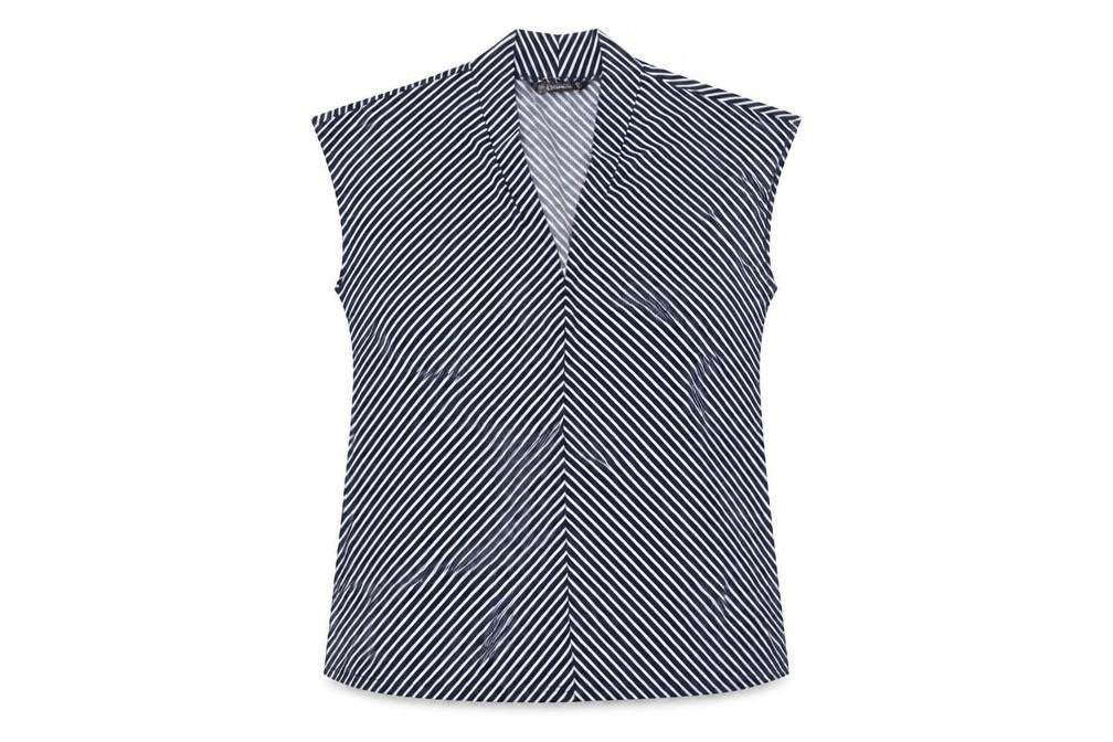 Dunnes Women's Blue Striped Sleeveless V-Neck Blouse Size 12