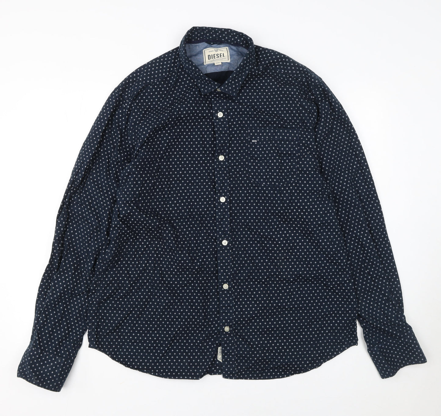 Diesel Men's Navy Polka Dot Cotton Long Sleeve Button-Up Shirt XXL