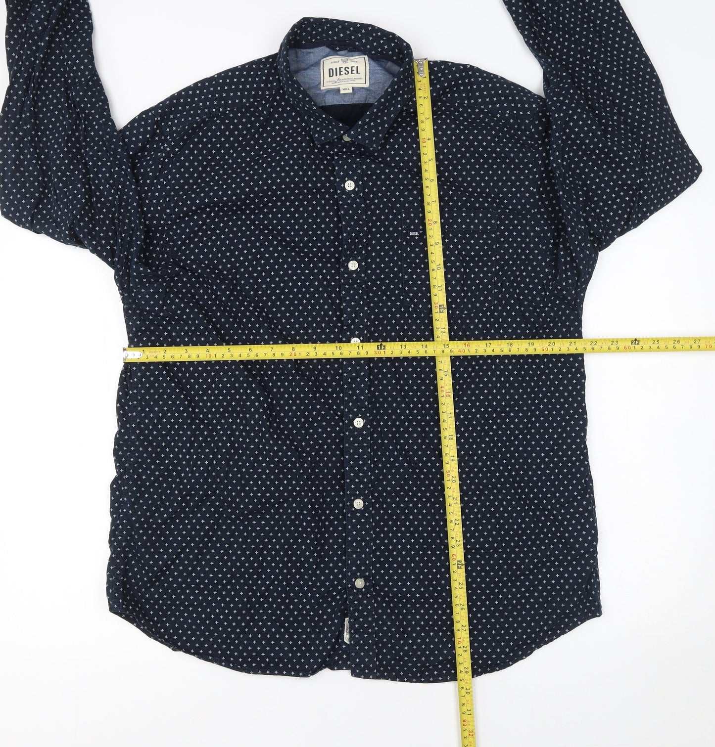 Diesel Men's Navy Polka Dot Cotton Long Sleeve Button-Up Shirt XXL