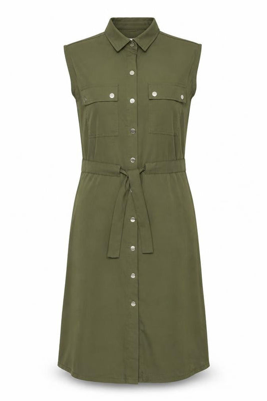 Kelly & Grace Women Green Shirt Dress S Sleeveless Belted Utility Style