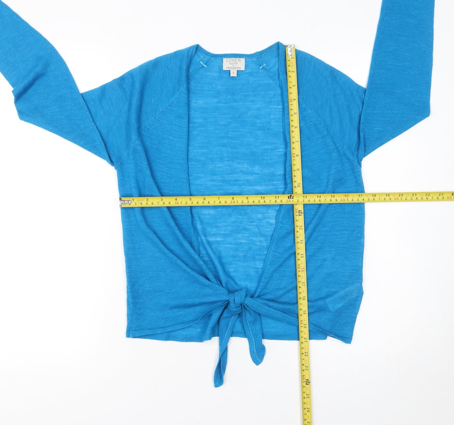 Monsoon Women Blue Linen Blend Long Sleeve Cardigan Size S