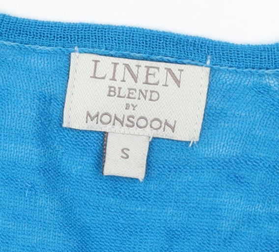 Monsoon Women Blue Linen Blend Long Sleeve Cardigan Size S