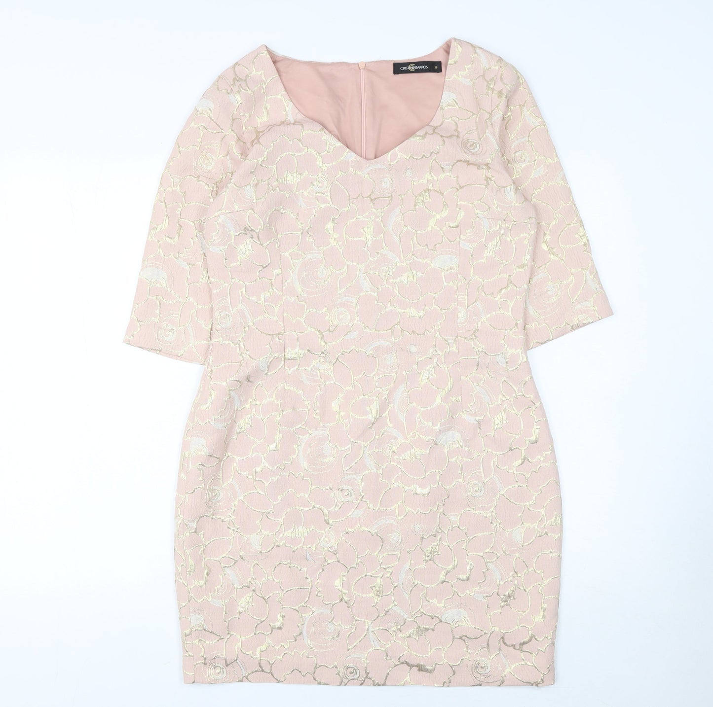 Cristina Barros Womens Pink Floral Jacquard Sheath Dress Size 10
