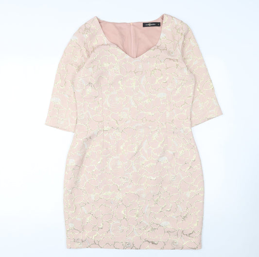 Cristina Barros Womens Pink Floral Jacquard Sheath Dress Size 10