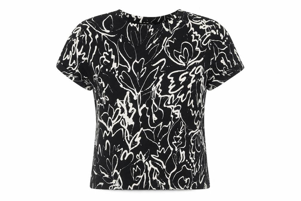 Next Womens Black Floral Print Cotton T-Shirt Size 12
