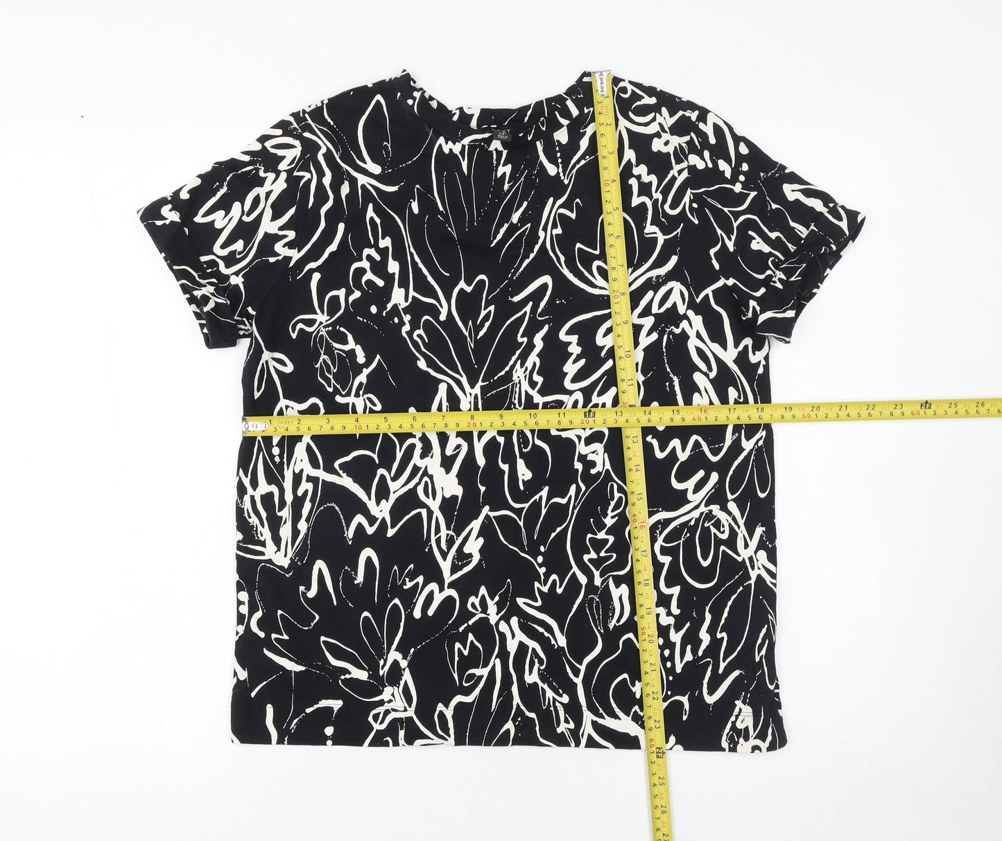 Next Womens Black Floral Print Cotton T-Shirt Size 12