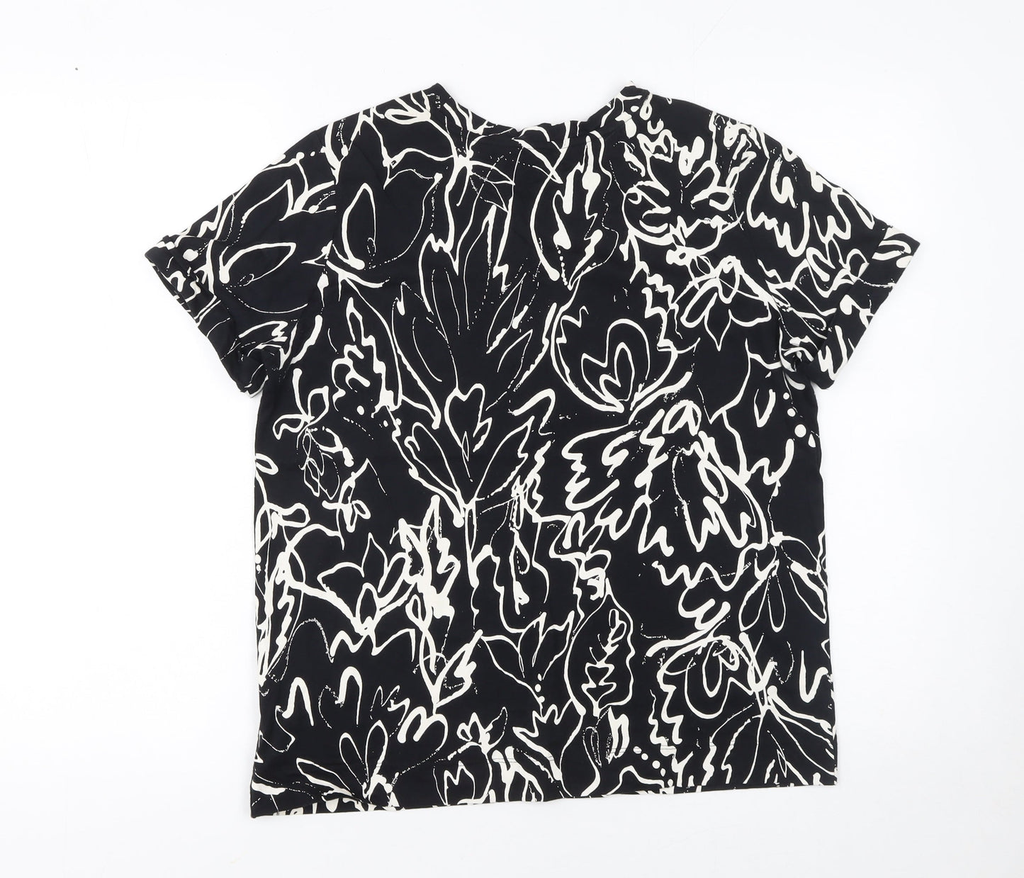 Next Womens Black Floral Print Cotton T-Shirt Size 12