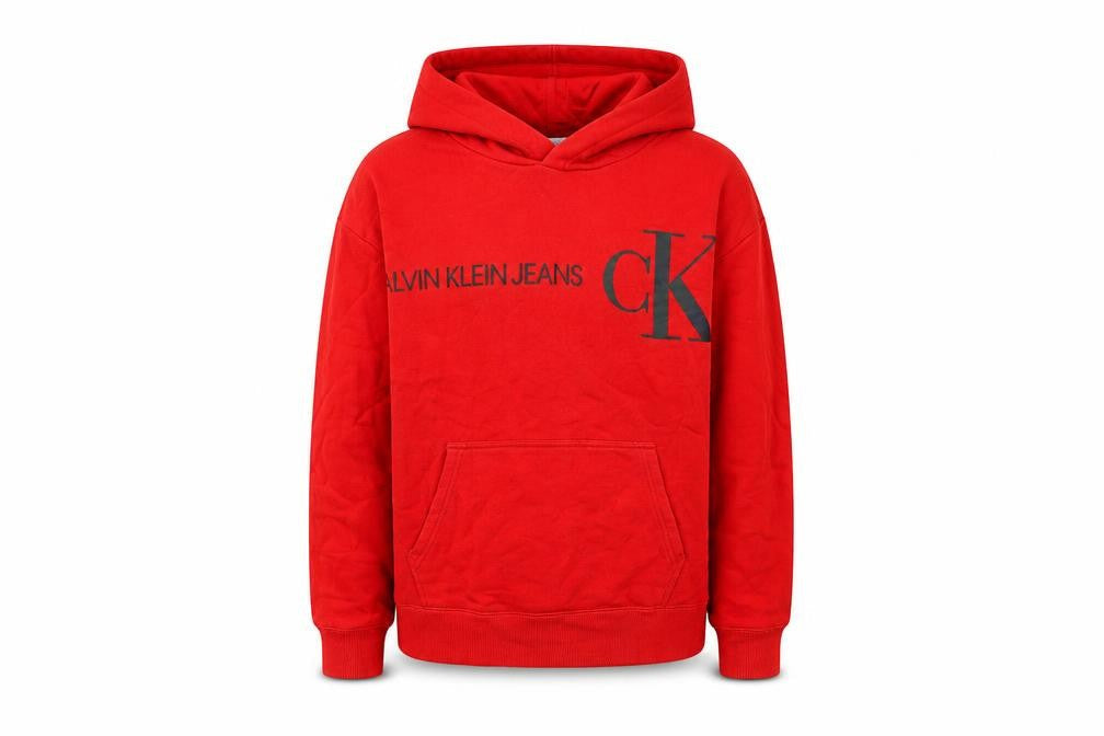 Calvin Klein Jeans Boys Red Logo Pullover Hoodie Size 14 Years