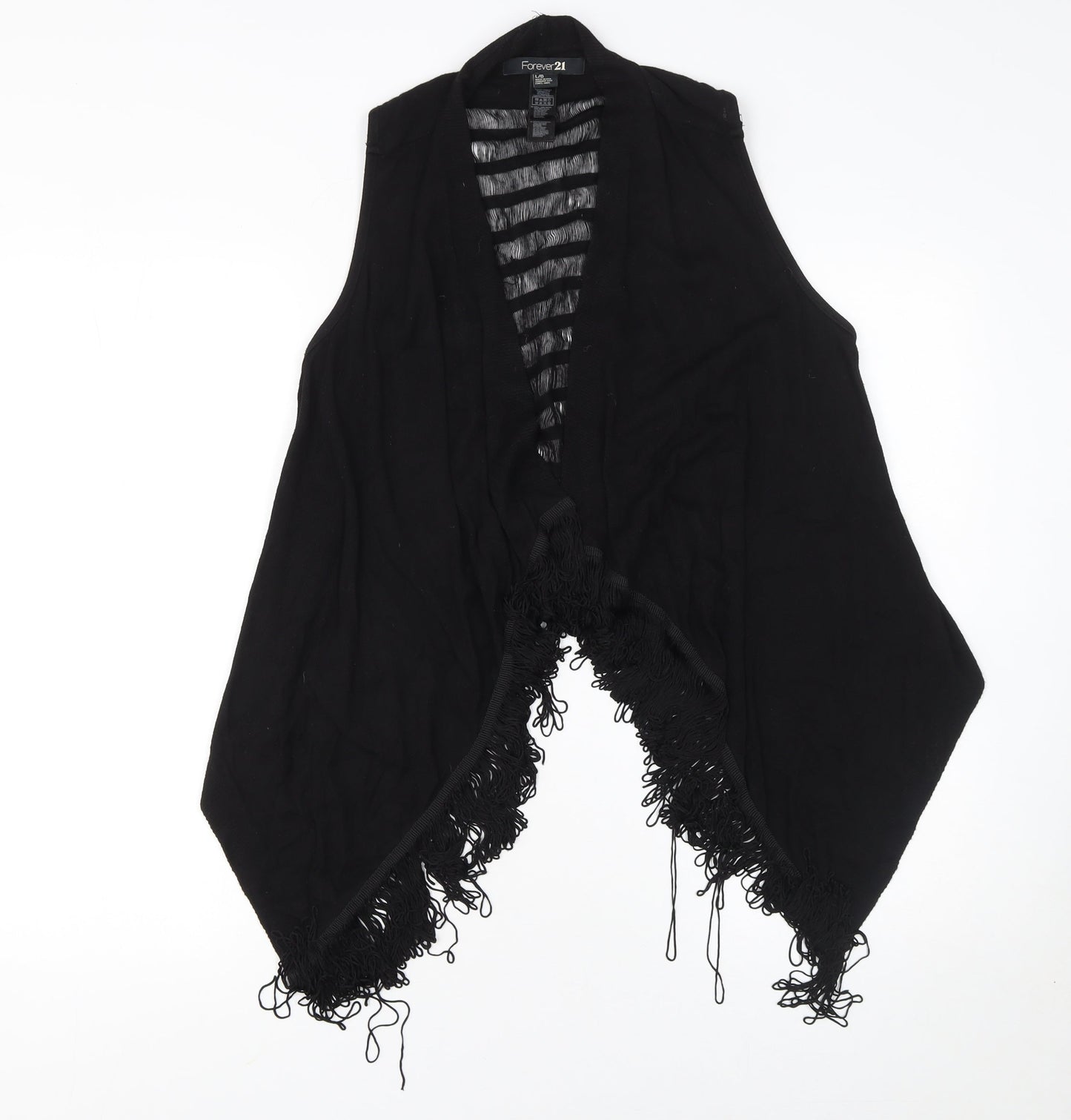 Forever 21 Women Black Sleeveless Fringe Open Knit Vest L