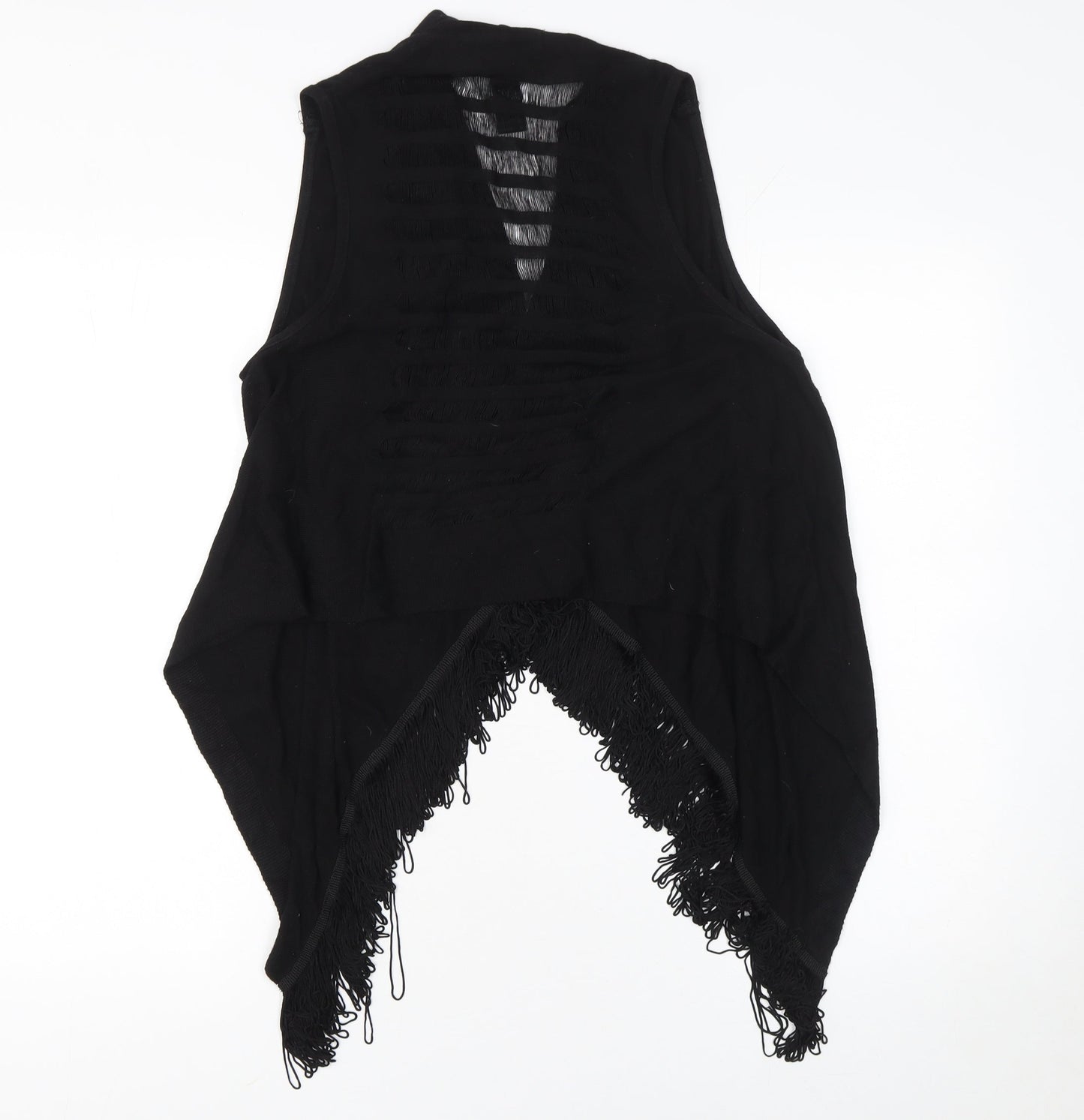 Forever 21 Women Black Sleeveless Fringe Open Knit Vest L