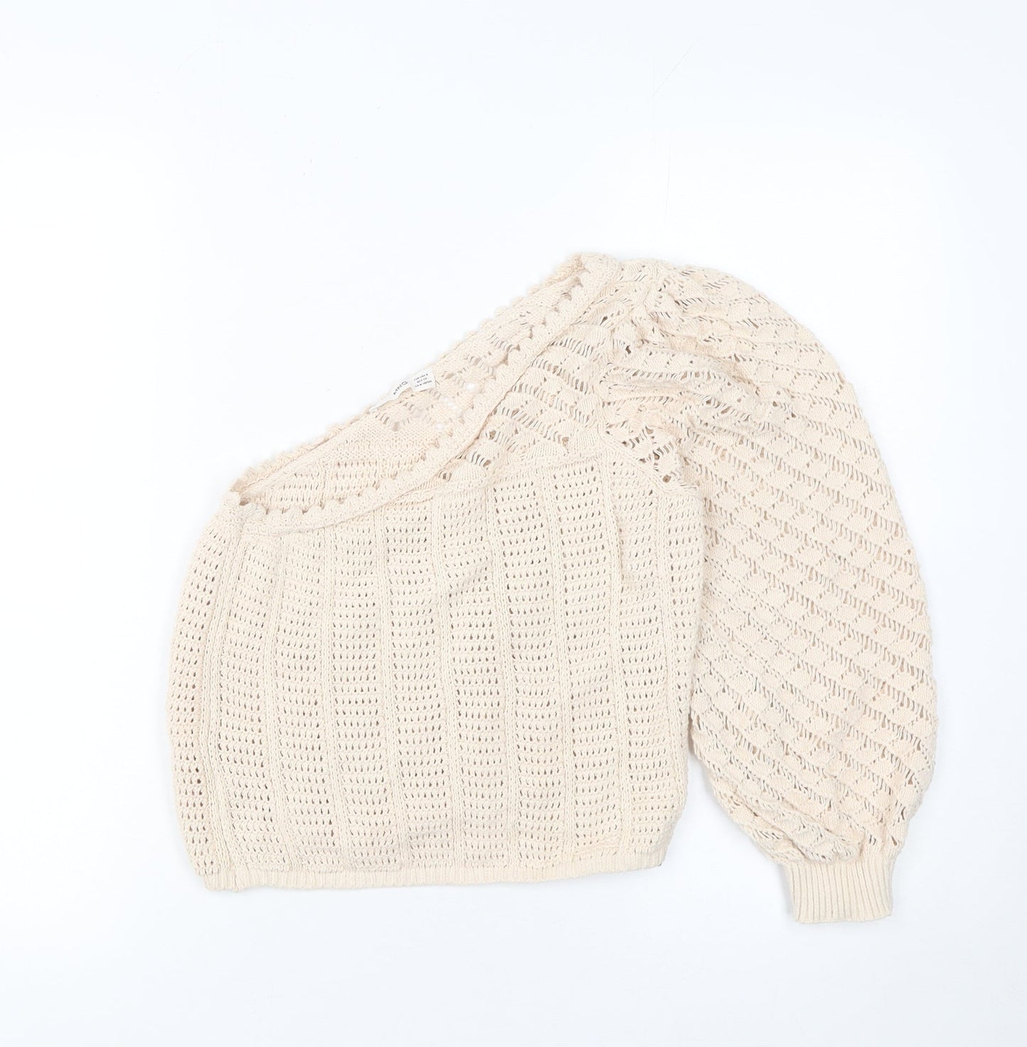 MNG Women Beige Open-Knit One Shoulder Pullover Jumper Size S