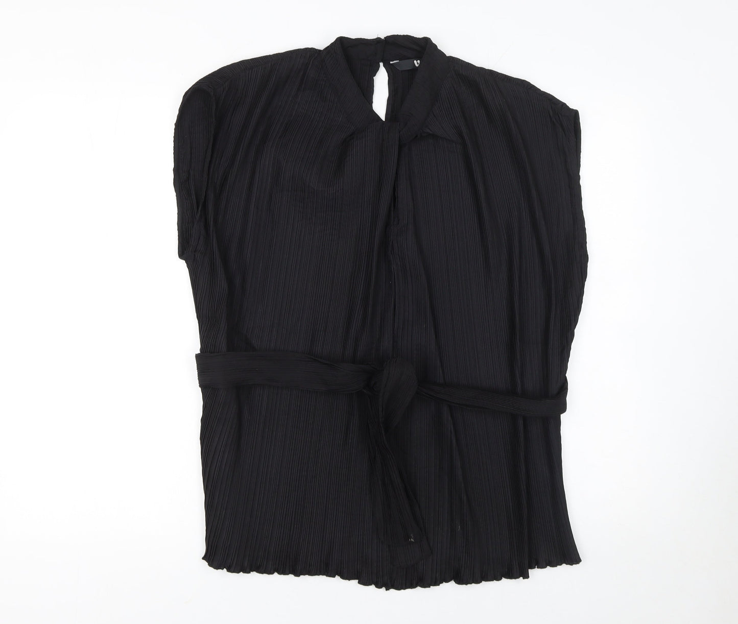 Very Women's Black Pleated Belted Tunic Blouse Size 12
