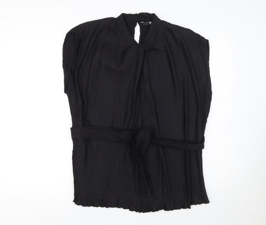 Very Women's Black Pleated Belted Tunic Blouse Size 12