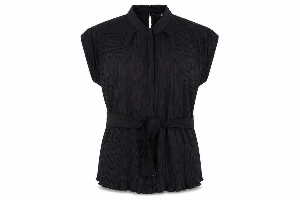 Very Women's Black Pleated Belted Tunic Blouse Size 12