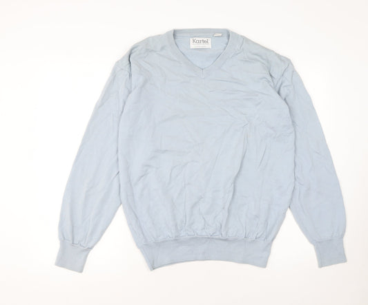 Kartel Men Blue Wool V-Neck Jumper Size L Knit Sweater