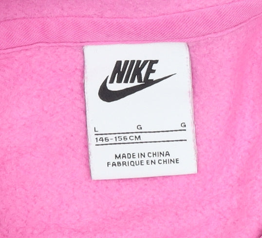 Nike Girls Pink Pullover Hoodie Size 146 Fleece Logo Sweatshirt