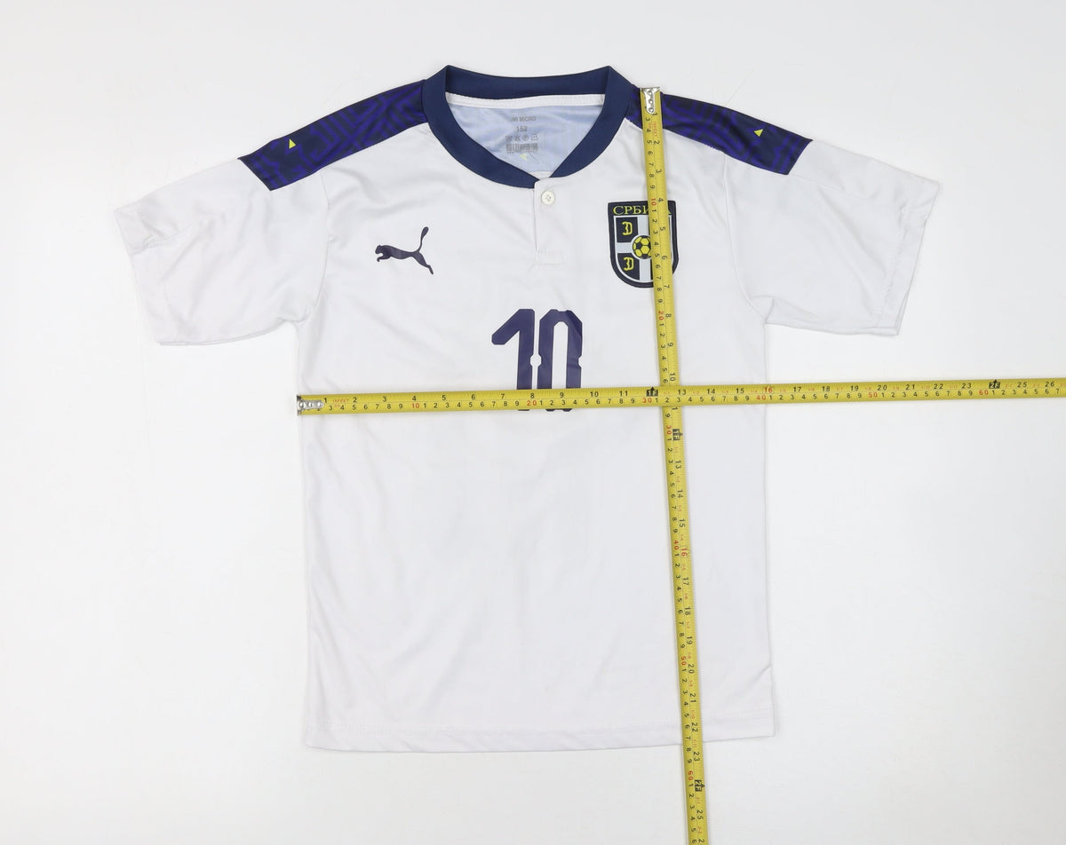 Puma Boys White Serbia Football Jersey T-Shirt Size 152 Lightweight Sports Top