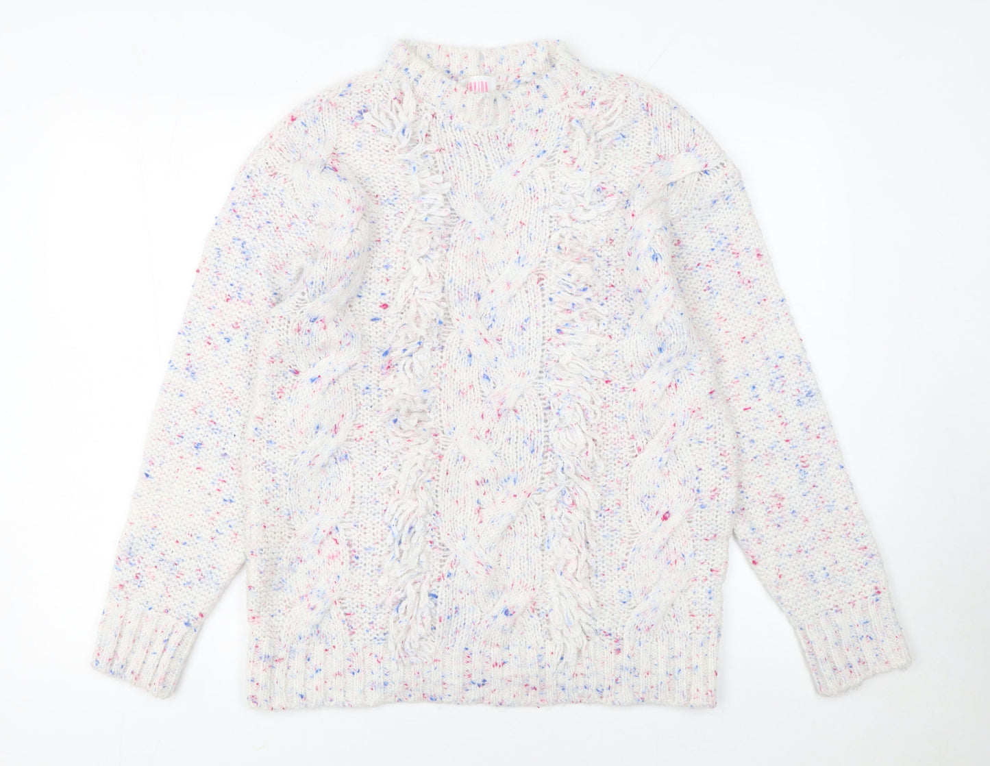 Savida Women's Ivory Speckled Cable-Knit Jumper Size 12