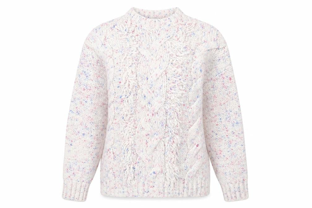 Savida Women's Ivory Speckled Cable-Knit Jumper Size 12