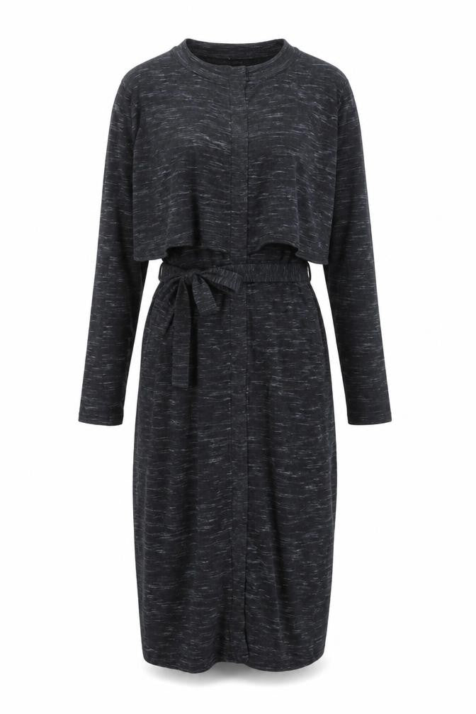 Mango Women Black Midi Wrap Dress Size 10 Long Sleeve Belted
