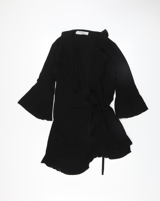 Outrageous Fortune Women’s Black Wrap Dress Size 16 Ruffle 3/4 Sleeve