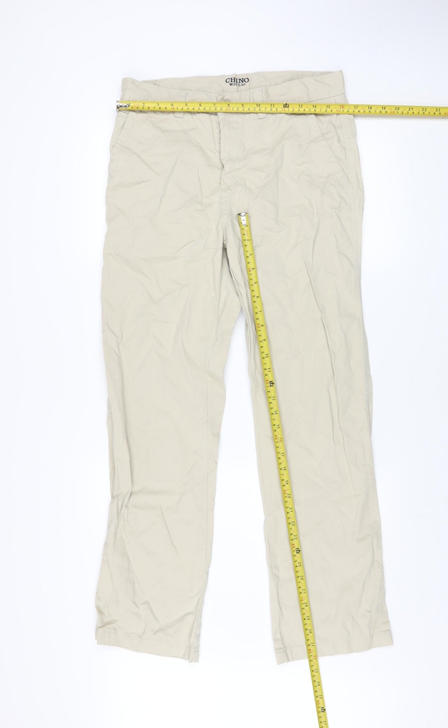 Denim Co. Men’s Beige Chino Trousers W32 L32 Regular Fit