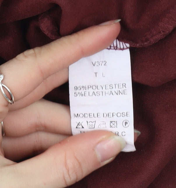 In Vogue Paris Womens Burgundy Mock Neck Cutout Top Size L Polyester Blend
