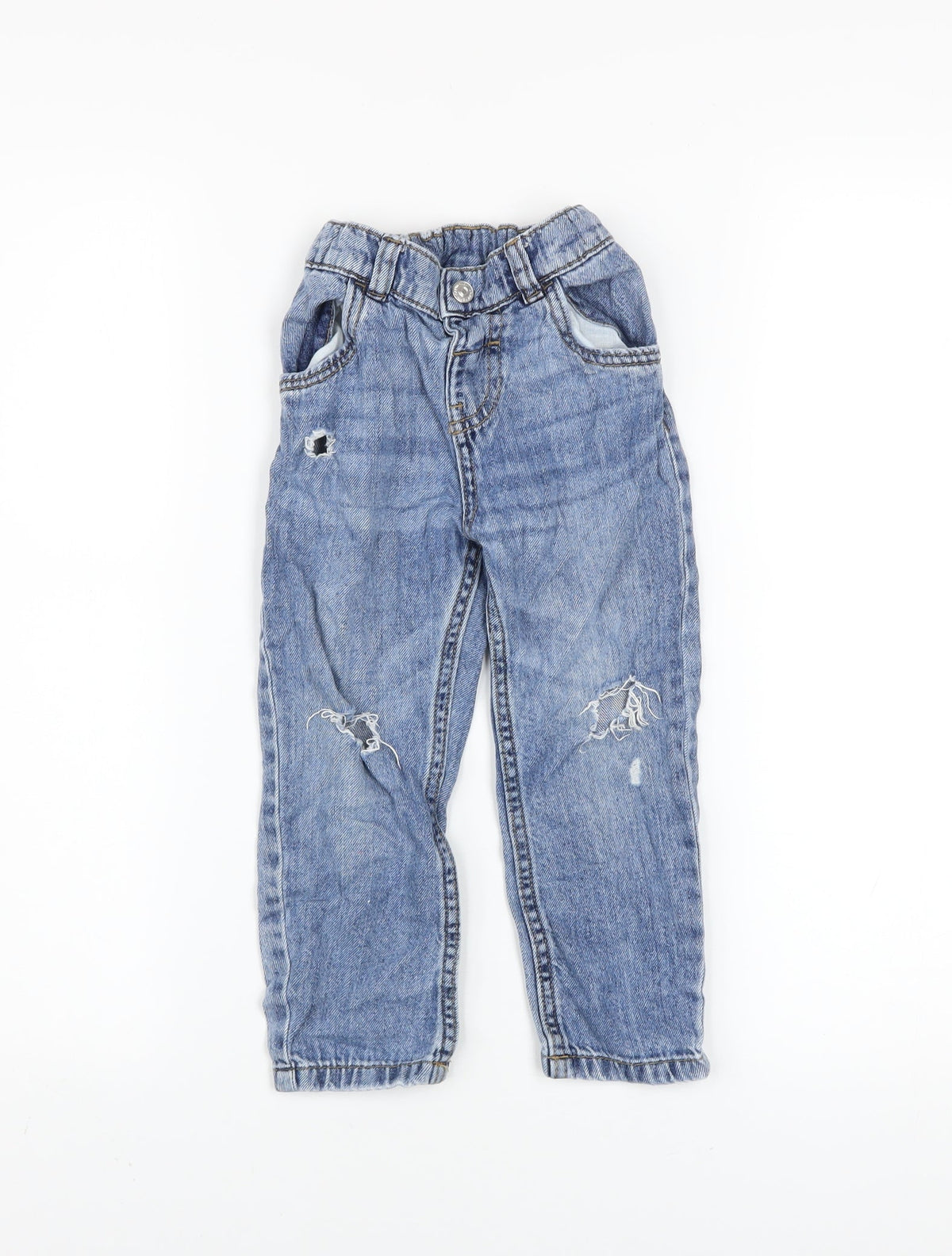 F&F Girls Blue Distressed Straight Jeans 2-3 Years Cotton Denim
