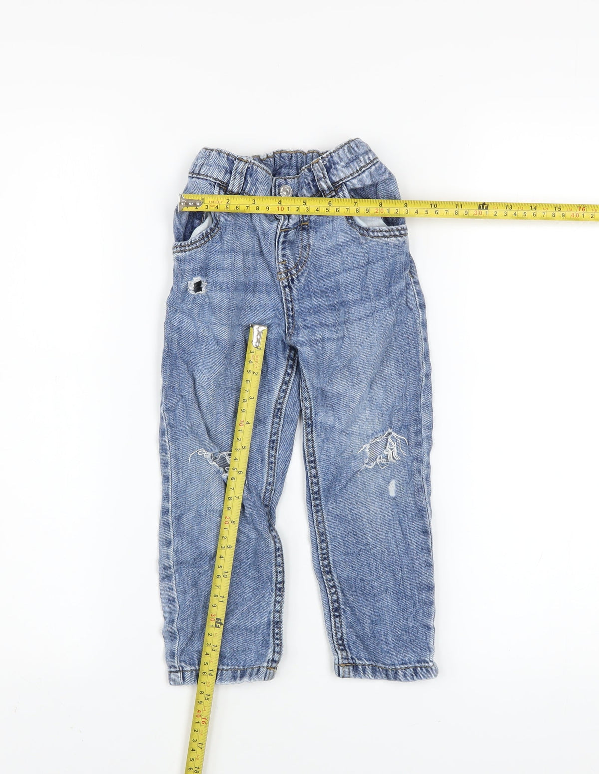 F&F Girls Blue Distressed Straight Jeans 2-3 Years Cotton Denim