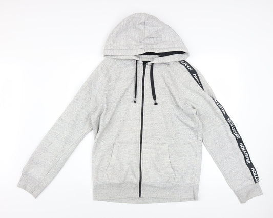 Hollister Men Grey Full Zip Hoodie Medium Cotton Blend