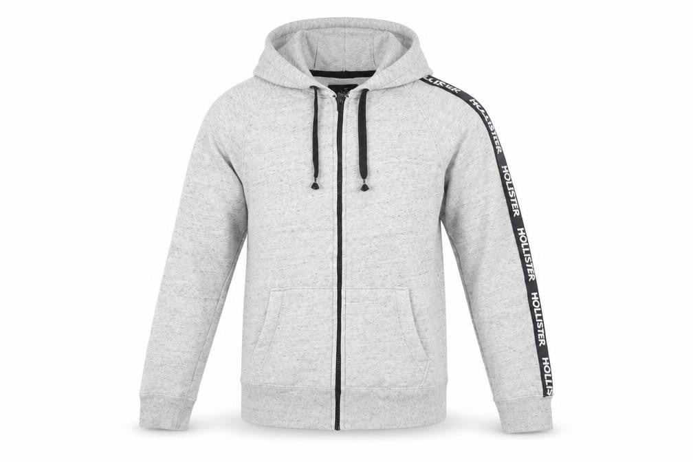 Hollister Men Grey Full Zip Hoodie Medium Cotton Blend
