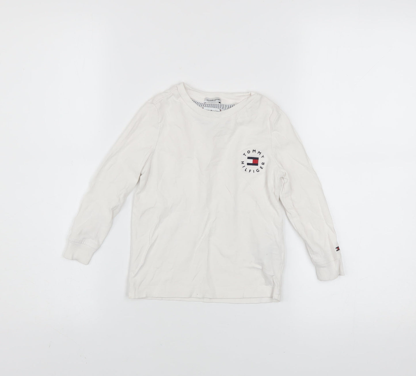 Tommy Hilfiger Boys White Long Sleeve Cotton Logo T-Shirt 4 Years
