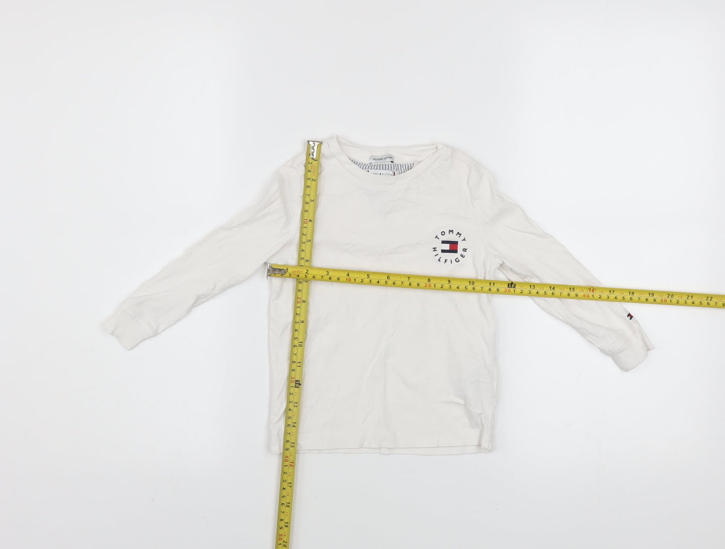 Tommy Hilfiger Boys White Long Sleeve Cotton Logo T-Shirt 4 Years