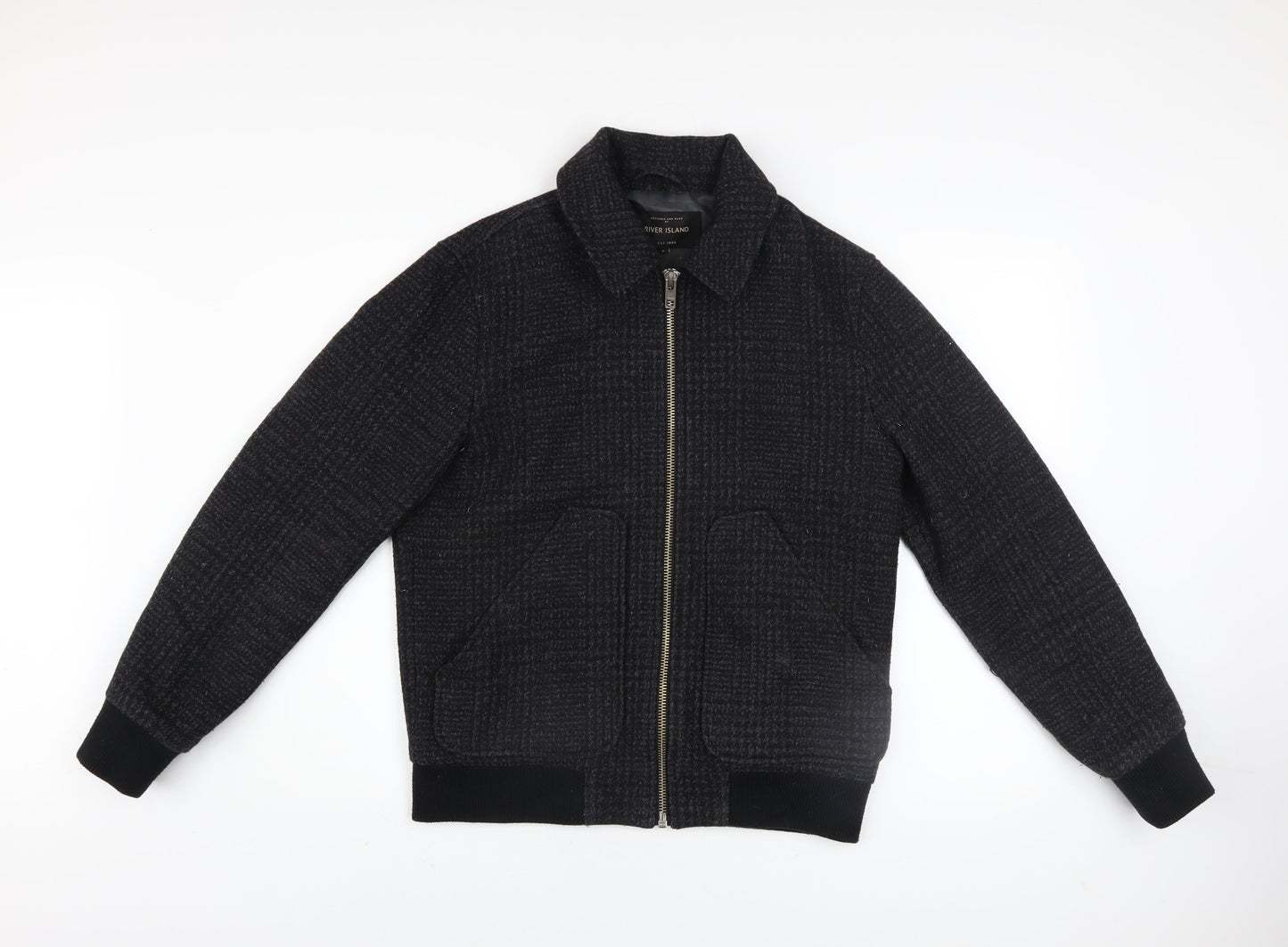 River Island Men’s Black Wool Blend Bomber Jacket Size S