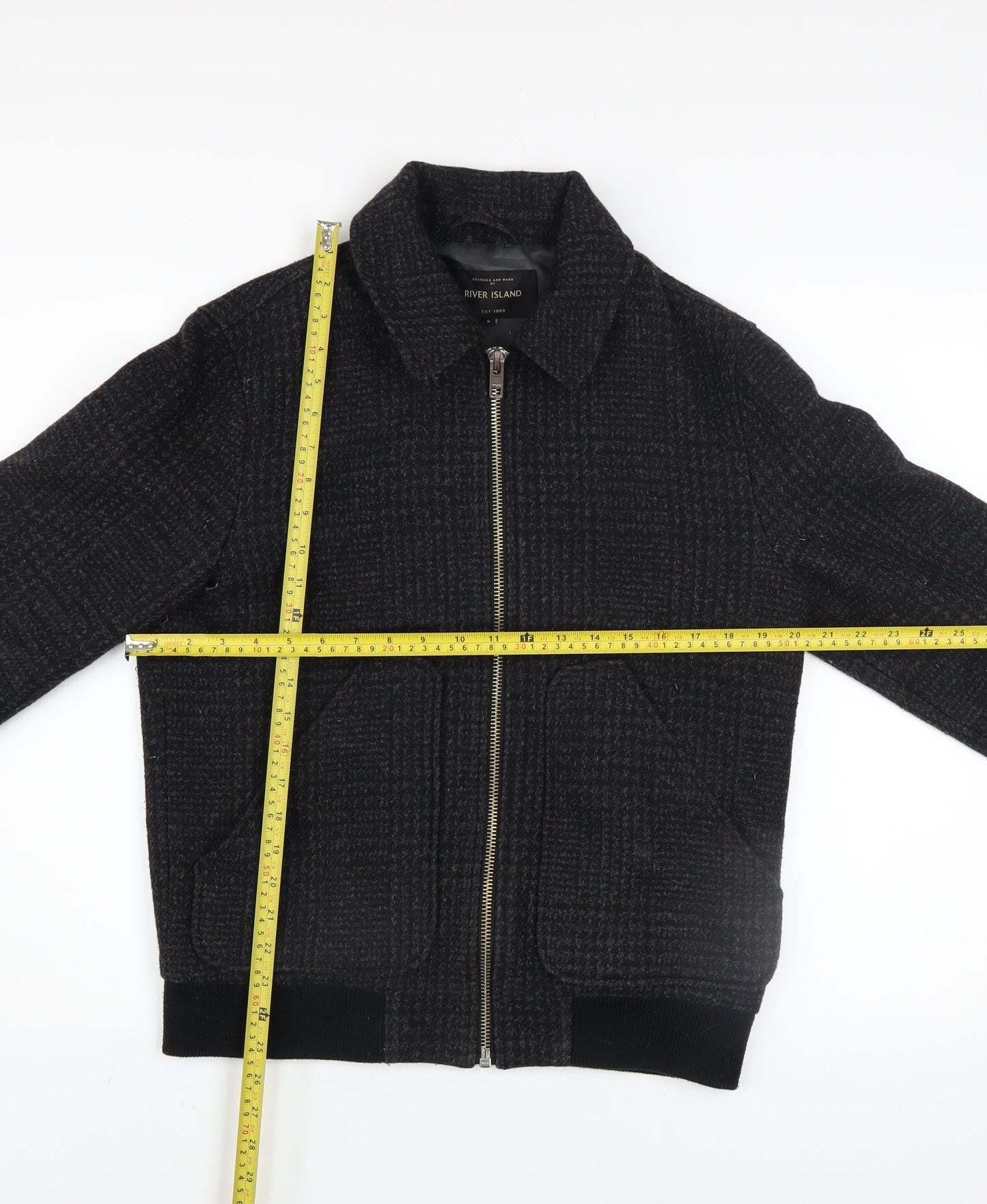 River Island Men’s Black Wool Blend Bomber Jacket Size S