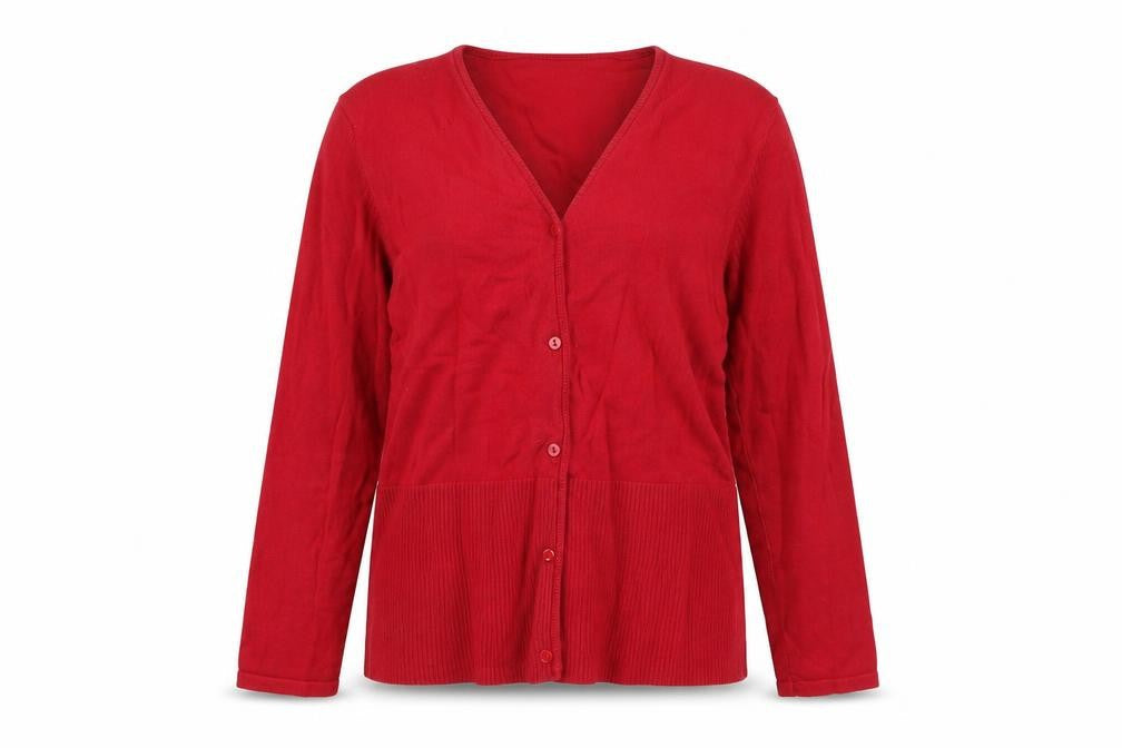 Rafaella Women's Red Cotton Blend V-Neck Button Cardigan Size L