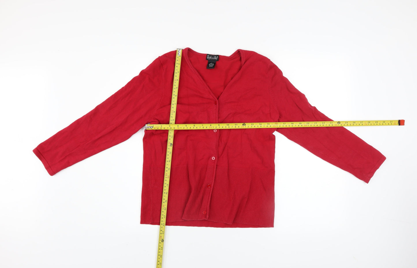 Rafaella Women's Red Cotton Blend V-Neck Button Cardigan Size L