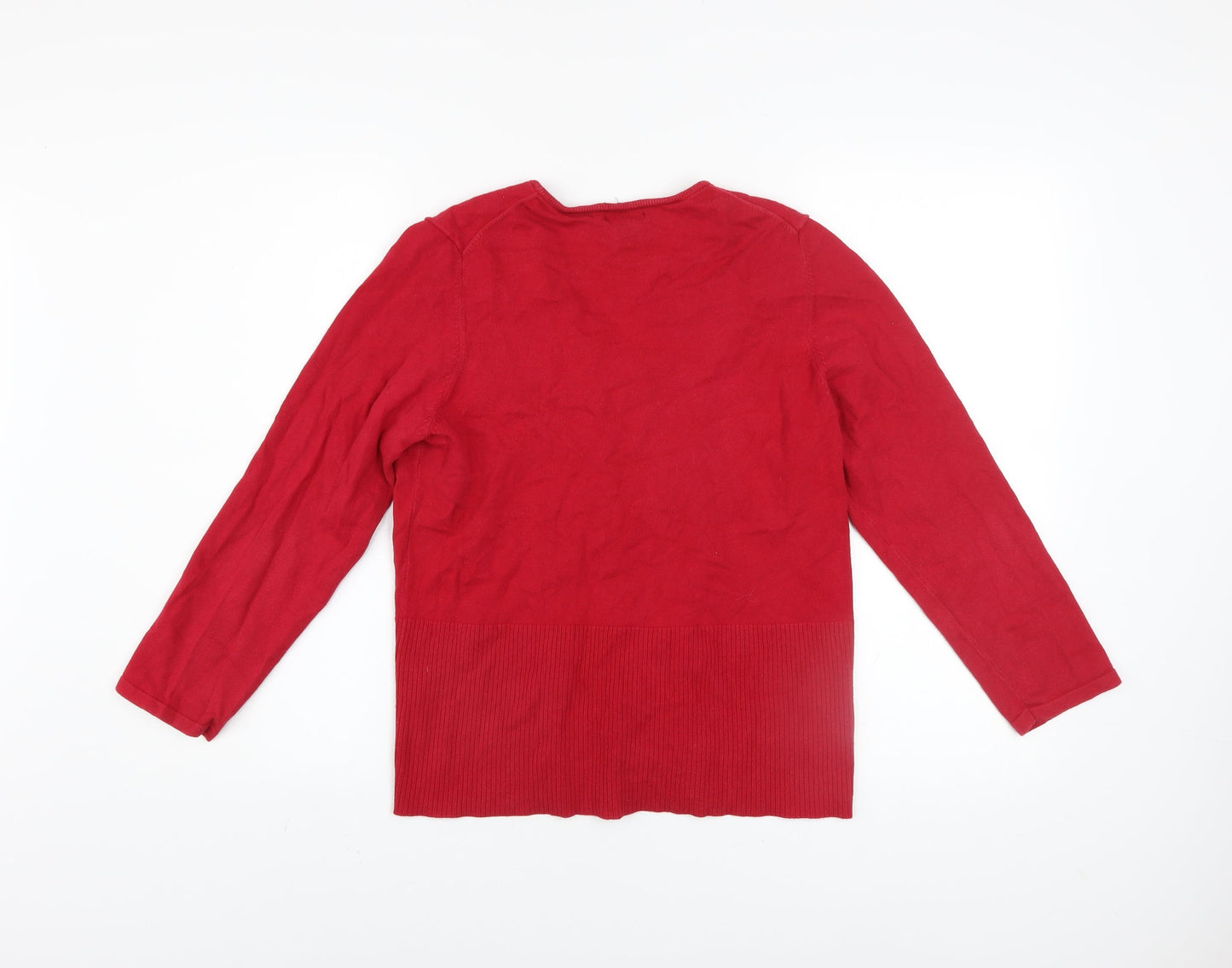 Rafaella Women's Red Cotton Blend V-Neck Button Cardigan Size L
