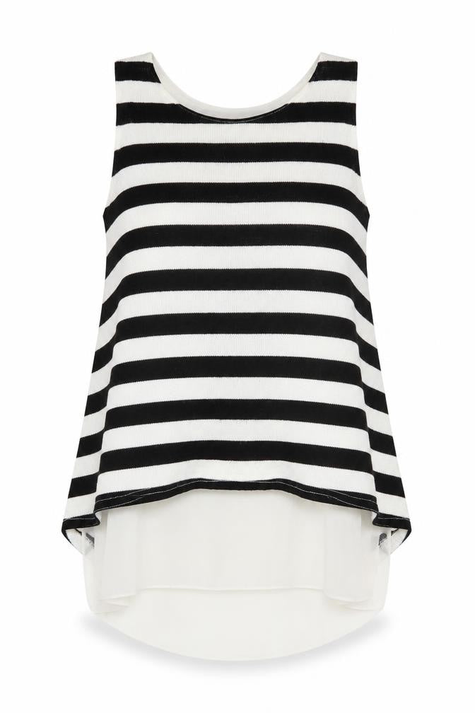 QED London Women's Black White Striped Sleeveless Top UK 12