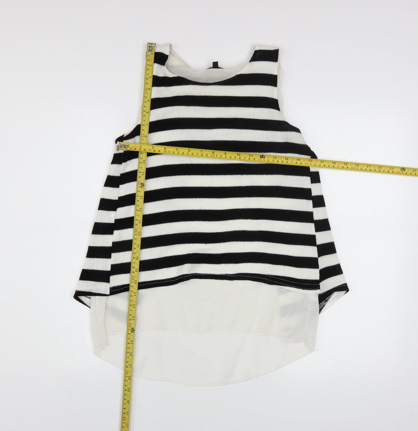 QED London Women's Black White Striped Sleeveless Top UK 12